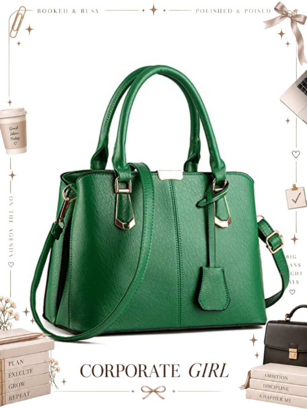 PU Leather Top Handle Satchel Tote Crossbody Purse Multi Pocket Work Bag